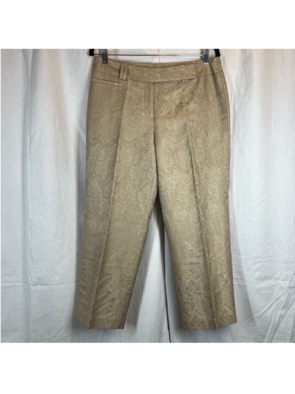 Ann Taylor brocade jacquard straight leg trousers champagne